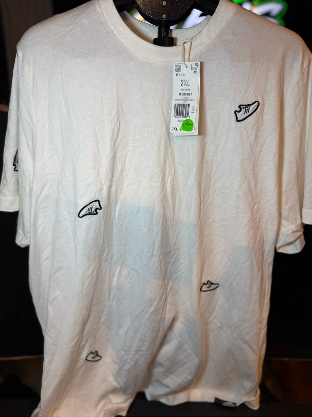 Men's adidas White Graphic Tee with Subtle Sneaker Motifs - 2XL